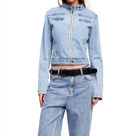 LIONESS Jackets & Blazers - NEW LIONESS bella moto denim jacket in light blue